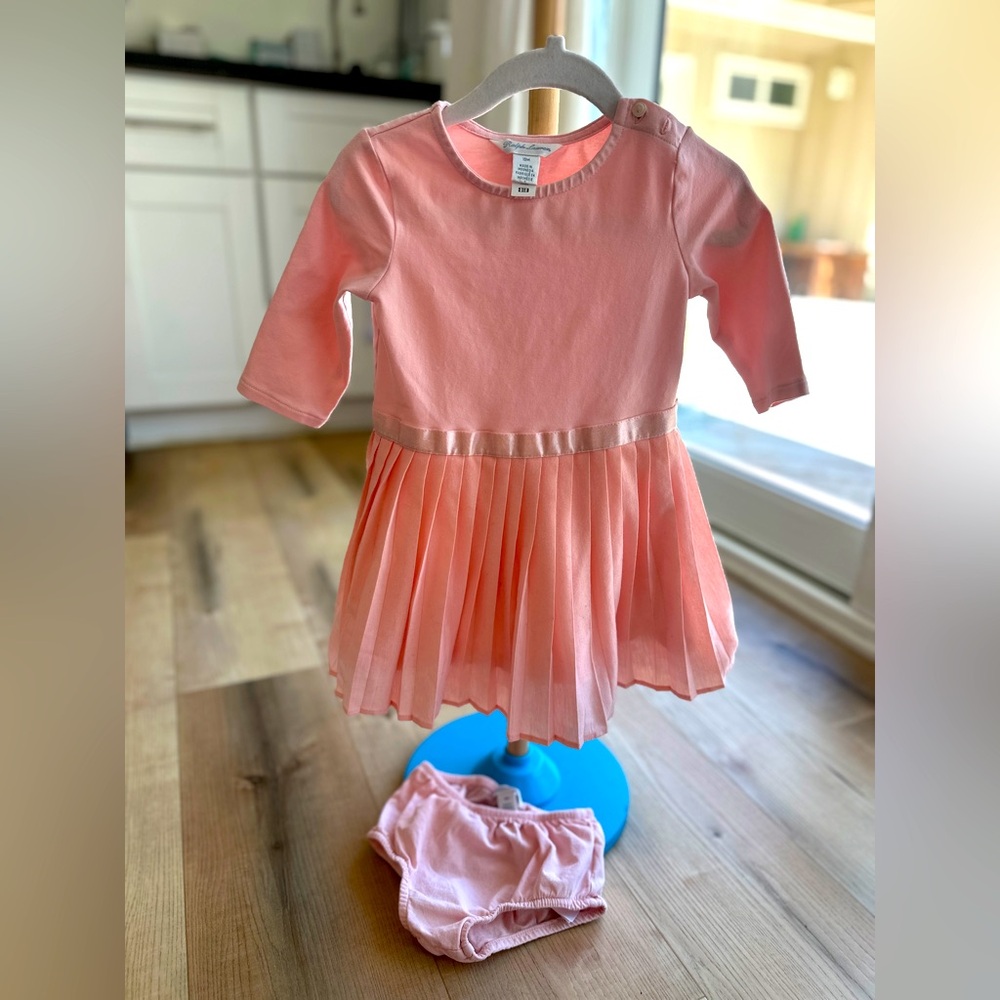 Ralph Lauren pink dress with pleated skirt and bloomers size 18 month